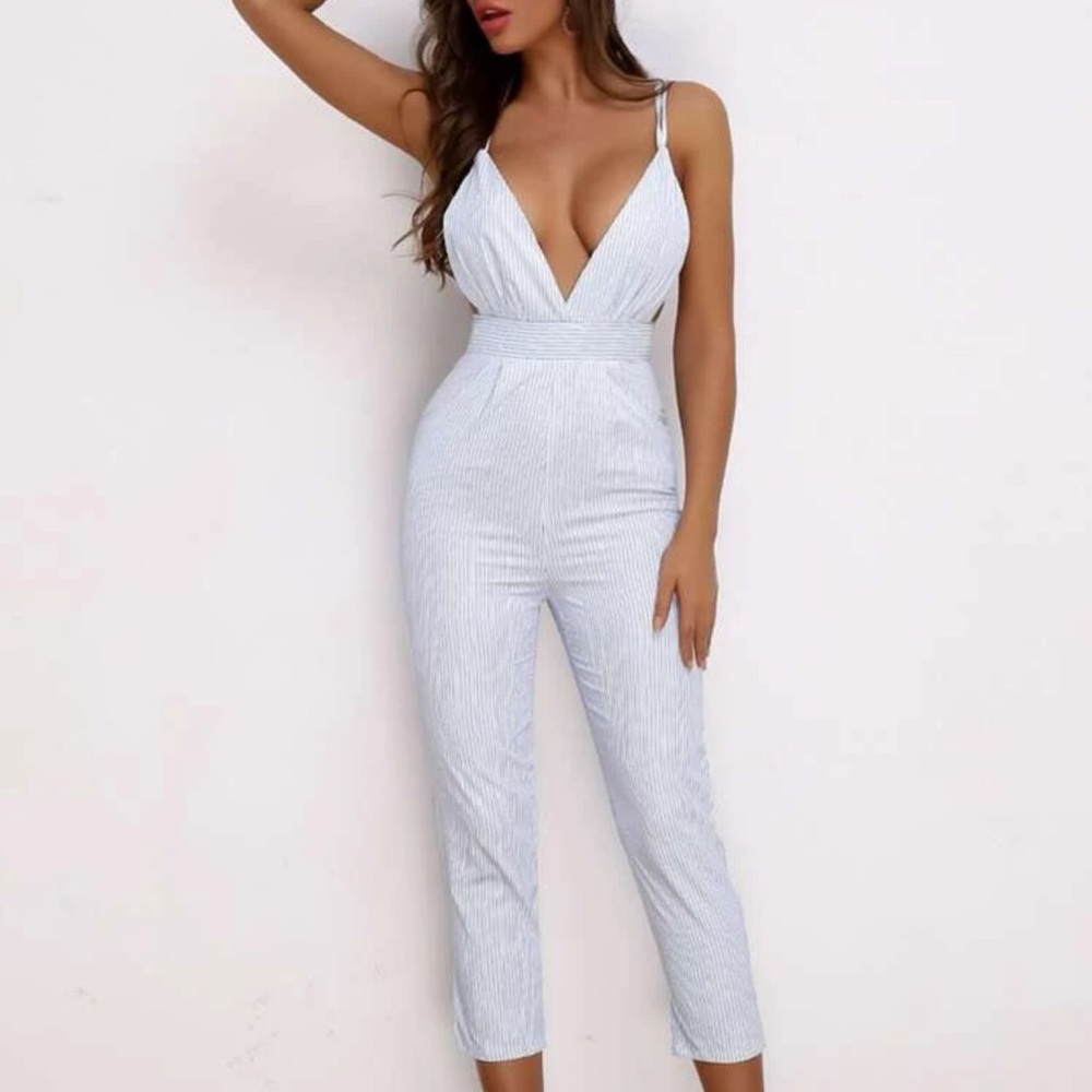 Shein Open back striped jumpsuit